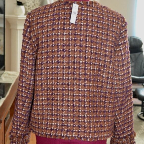 Ann Taylor Brown Cherrywood Fringe button-up Tweed Blazer/Jacket - Picture 4 of 9